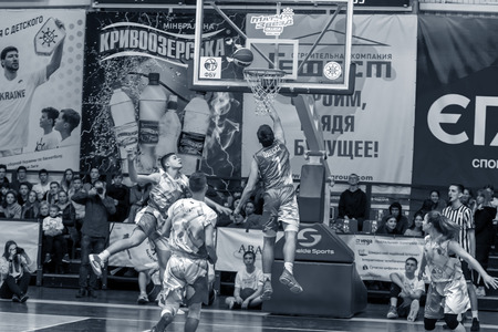 Odessa, Ukraine - Feb. 16, 2019: Sporting holiday children's basketball school league. Teenagers play basketball, participate in children's sports competitions during celebration of children's clubのeditorial素材