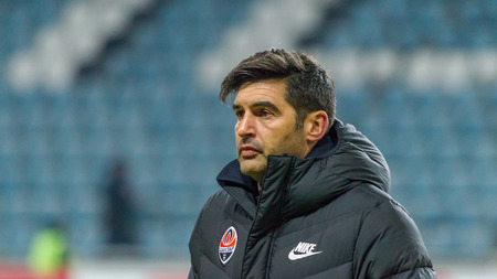 ODESSA, UKRAINE -2 March 2019: Legendary famous football coach Paulo Alexandre Rodrigues Fonseca during match Shakhtar (Donetsk) with Chornomorets. Press conference, comments Head coach Paulo Fonsecaのeditorial素材
