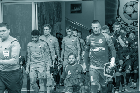 ODESSA, UKRAINE - March 2, 2019: football players of Shakhtar Donetsk - Chernomorets Odessa....