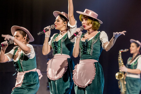 ODESSA, UKRAINE - MARCH 17, 2019: Bright music show FREEDOM JAZZ. Beautiful female jazz band on...