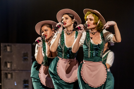 ODESSA, UKRAINE - MARCH 17, 2019: Bright music show FREEDOM JAZZ. Beautiful female jazz band on...