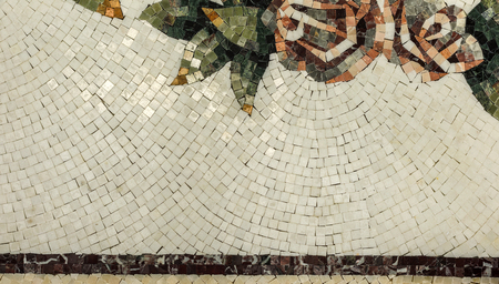 Detail of a beautiful marble mosaic panel. Interior marble mosaic. A piece of marble Venetian mosaic as a decorative background .. Selective focusの写真素材