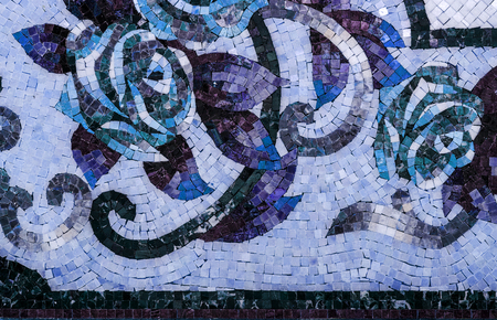 Detail of a beautiful marble mosaic panel. Interior marble mosaic. A piece of marble Venetian mosaic as a decorative background .. Selective focusの写真素材