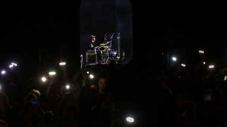 Odessa, Ukraine - April 8, 2019: crowd of spectators at rock concert by ALOSHA during music show....