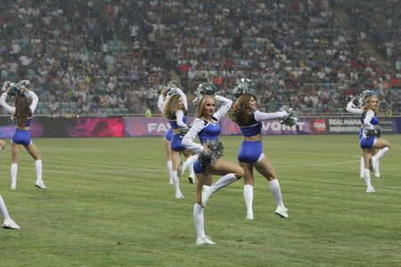 ODESSA, UKRAINE - July28, 2019: Performance of beautiful young girls cheerleader team during opening...
