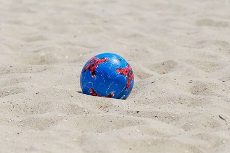 Odessa, Ukraine-July 21, 2019: Beach Soccer Championship among amateur women on beach. Soccer in sand. Young beautiful girls playing beach football on sand of city beach. Football on sandのeditorial素材