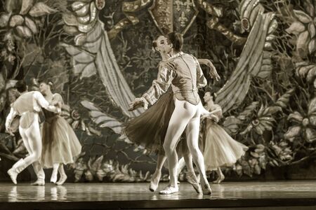 ODESSA, UKRAINE -JULY22, 2019: ballet. Classical ballet on stage of Odessa Opera Theater. Ballet...