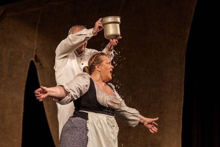 ODESSA, UKRAINE - August 27, 2019 A fragment of a theatrical production of the historical drama...