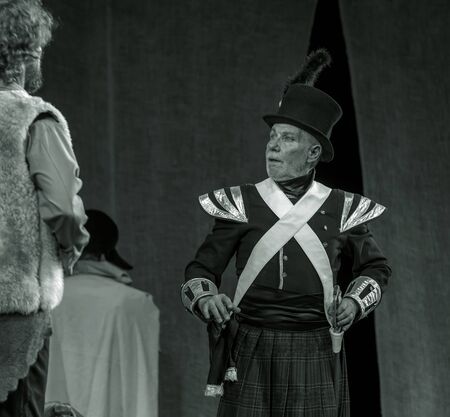 ODESSA, UKRAINE - August 27, 2019 A fragment of a theatrical production of the historical drama "Corsican" about the fate of Napoleon Bonaparte on St. Helena performed by the Kiev theater troupeのeditorial素材