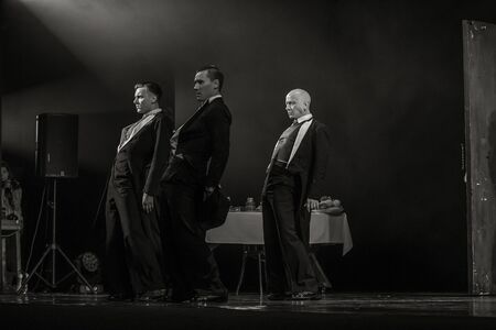 ODESSA, UKRAINE -July13,2019: Vivid erotic performance "ShKAF". Sexy erotic women and boys in play act out sex scenes of provincial brothel. Sexual erotic scenes from fashionable nightlife performanceのeditorial素材