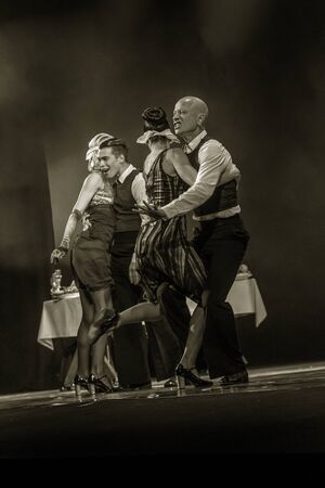 ODESSA, UKRAINE -July13,2019: Vivid erotic performance ShKAF. Sexy erotic women and boys in play act...