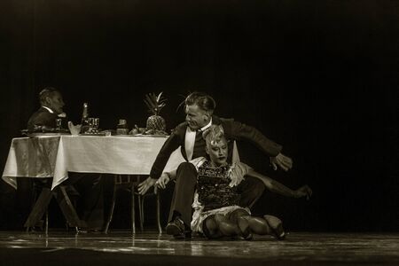 ODESSA, UKRAINE -July13,2019: Vivid erotic performance "ShKAF". Sexy erotic women and boys in play act out sex scenes of provincial brothel. Sexual erotic scenes from fashionable nightlife performanceのeditorial素材