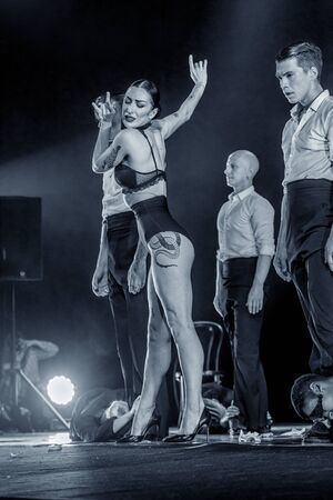 ODESSA, UKRAINE -July13,2019: Vivid erotic performance "ShKAF". Sexy erotic women and boys in play act out sex scenes of provincial brothel. Sexual erotic scenes from fashionable nightlife performanceのeditorial素材