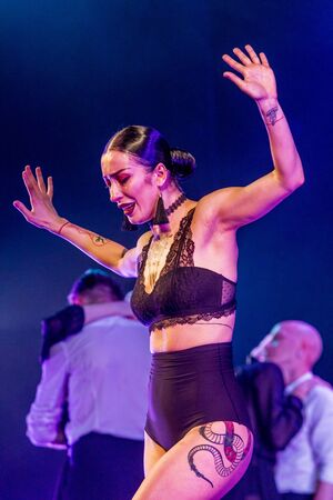 ODESSA, UKRAINE -July13,2019: Vivid erotic performance "ShKAF". Sexy erotic women and boys in play act out sex scenes of provincial brothel. Sexual erotic scenes from fashionable nightlife performanceのeditorial素材