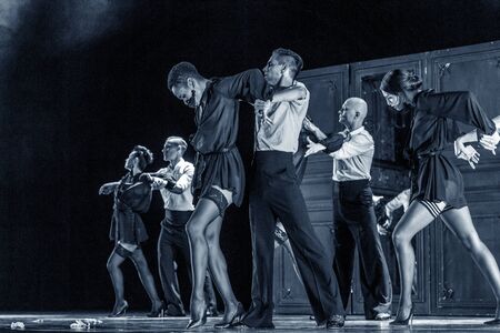 ODESSA, UKRAINE -July13,2019: Vivid erotic performance "ShKAF". Sexy erotic women and boys in play act out sex scenes of provincial brothel. Sexual erotic scenes from fashionable nightlife performanceのeditorial素材