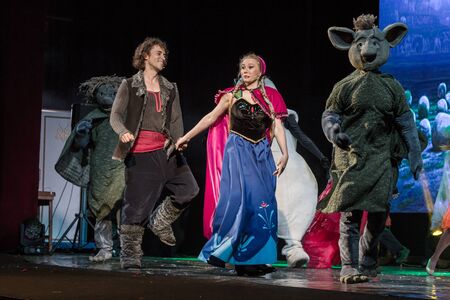 ODESSA, UKRAINE - July 14, 2019: Group of actors in action on stage of Odessa Opera and Ballet...