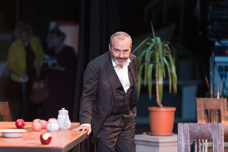 ODESSA, UKRAINE - October 9, 2019: Ada Rogovtseva and Viktor Shenderovich at the premiere of the...