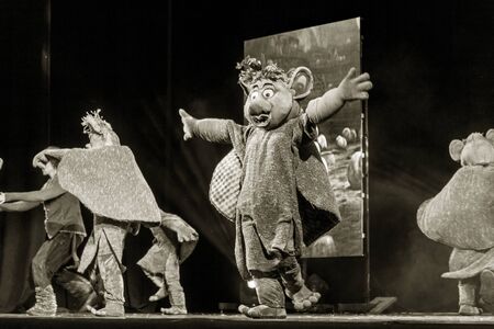 ODESSA, UKRAINE - July 14, 2019: Group of actors in action on stage of Odessa Opera and Ballet Theater during performance of children's musical performance "The Cold Heart". Performance for childrenのeditorial素材