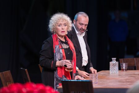 ODESSA, UKRAINE - October 9, 2019: Ada Rogovtseva and Viktor Shenderovich at the premiere of the...