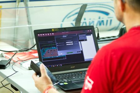ODESSA, SOUTH, UKRAINE - October 15, 2019: Women's European Volleyball Championship. Female KHIMIK YUZHNY - MLADOST ZAGREB Croatia. CEV Champions League Volley 2020. Women's Intense Volleyball Gameのeditorial素材