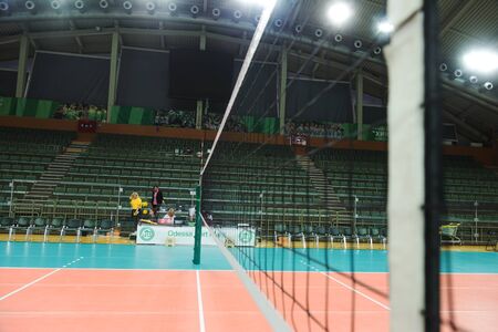 ODESSA, SOUTH, UKRAINE - October 15, 2019. Women's European Volleyball Championship. Volleyball court, net prepared in anticipation of match. CEV Champions League Volley 2020のeditorial素材