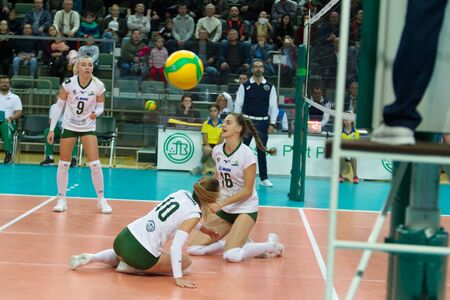 ODESSA, SOUTH, UKRAINE - October 15, 2019. Women's European Volleyball Championship. Volleyball court, net prepared in anticipation of match. CEV Champions League Volley 2020のeditorial素材