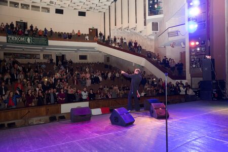 ODESSA, UKRAINE - Nov. 1, 2019: concert performance by Adriano Celentano. Soloist of the music group - Adolfo Sebastiani - famous singer, showman Celentano. Tribute Show Celentano. Italian pop legendのeditorial素材