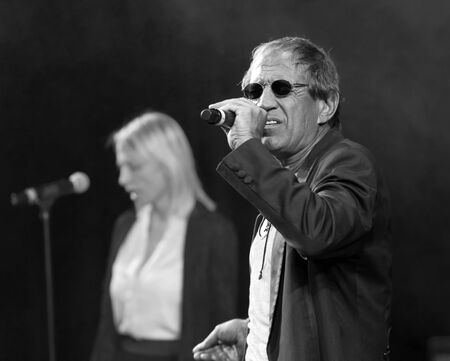 ODESSA, UKRAINE - Nov. 1, 2019: concert performance by Adriano Celentano. Soloist of the music group - Adolfo Sebastiani - famous singer, showman Celentano. Tribute Show Celentano. Italian pop legendのeditorial素材