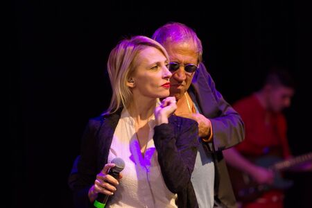 ODESSA, UKRAINE - Nov. 1, 2019: concert performance by Adriano Celentano. Soloist of the music group - Adolfo Sebastiani - famous singer, showman Celentano. Tribute Show Celentano. Italian pop legendのeditorial素材