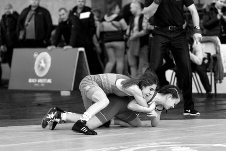 Odessa, Ukraine November 28, 2019: Children's championship of Ukraine freestyle Wrestling. Children's sports, lifestyle. Children's power competitions in martial arts. Greco-Roman freestyle wrestlingのeditorial素材