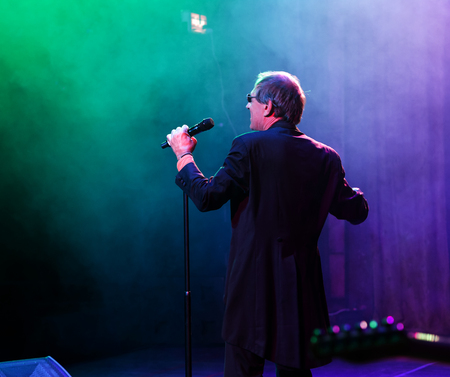 ODESSA, UKRAINE - Nov. 1, 2019: concert performance by Adriano Celentano. Soloist of the music group - Adolfo Sebastiani - famous singer, showman Celentano. Tribute Show Celentano. Italian pop legendのeditorial素材