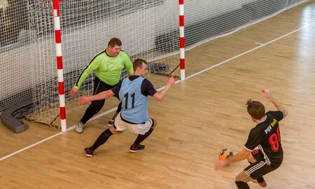 ODESSA, UKRAINE December 15, 2019: Unidentified local team players play futsal futsal tournament on...