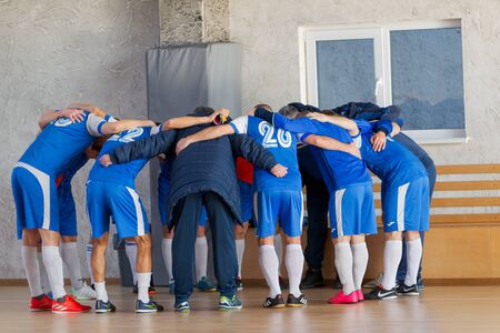 ODESSA, UKRAINE - CIRKA, 2020: Unidentified local team players play futsal futsal tournament on tのeditorial素材