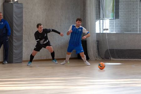 ODESSA, UKRAINE - CIRKA, 2020: Unidentified local team players play futsal futsal tournament on tのeditorial素材