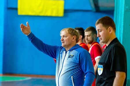 ODESSA, UKRAINE - CIRKA, 2020: domestic football. Footballers of local team play futsal...