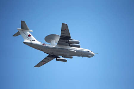 MOSCOW, RUSSIA - June 24,2020: Air parade of Russian aircraft  Il-76 A50U Russian Air Forces will...
