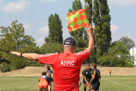 Odessa, Ukraine - August 22, 2020: Ukrainian Cup among women rugby teams Odessa. Tense moment of girls' rugby fight. Dramatic challenging game for women's rugby teamのeditorial素材