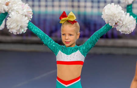 ODESSA, UKRAINE - September 20, 2020: Children's Cheerleading Championship. Young cheerleaders...