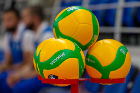 ZAPOROZHYA, UKRAINE-09/23/2020. Volleyball Cup Ukraine. Champion of Ukraine VK KHIMIK Yuzhny (green) and PROMETEY (KAMENSKOE) red. Victory in women's volleyball champions match. Game of women's sports