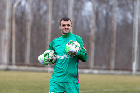 ODESSA, Ukraine 02.24.2021 - FC Chernomorets in Odessa meets with local FC club. Portrait of...