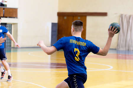 ODESSA, UKRAINE - April 23, 2021: Handball. Federation of Men's Handball of Ukraine. Match Odessa -...