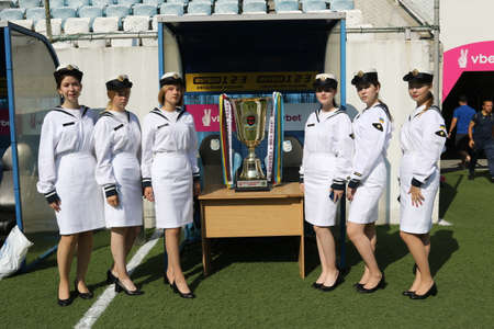 ODESSA, UKRAINE - aug 24, 2021: Football. Traditional Cup of Ukraine among ATO veterans. Veterans...