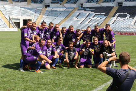 ODESSA, UKRAINE - aug 24, 2021: Football. Traditional Cup of Ukraine among ATO veterans. Veterans...