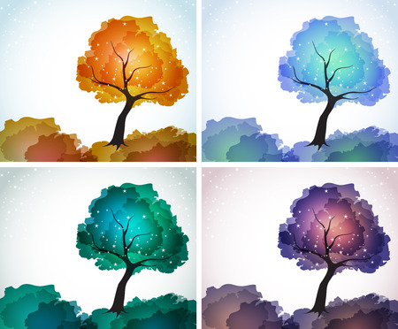 magic tree with stars. different seasons  のイラスト素材