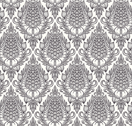 seamless damask pattern with ornamental flowersのイラスト素材