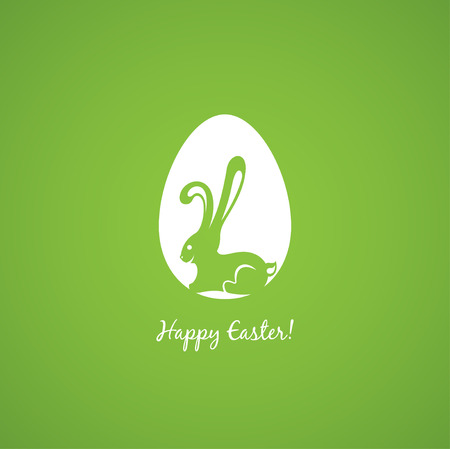 Happy Easter greeting card. Egg with bunny. Minimal design. Vector templateのイラスト素材