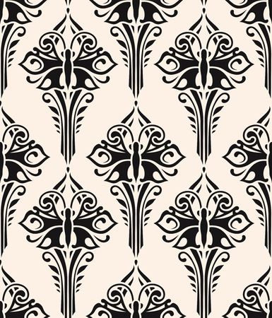 Vector seamless pattern. Regular backdrop template. Repeating  stylized butterfly and floral elementsのイラスト素材