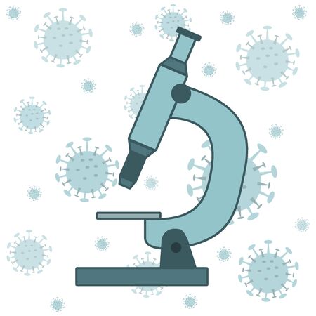 Banner laboratory studies of a virus under a microscope, color vector illustration, icon, design, decorationのイラスト素材