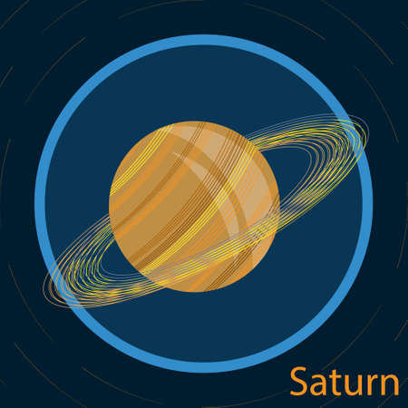 icon of the planet Saturn, bright orange color the theme of the space, background dark blueのイラスト素材