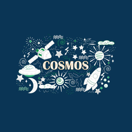 Banner on the theme space and the universe with elements and details, vectorのイラスト素材